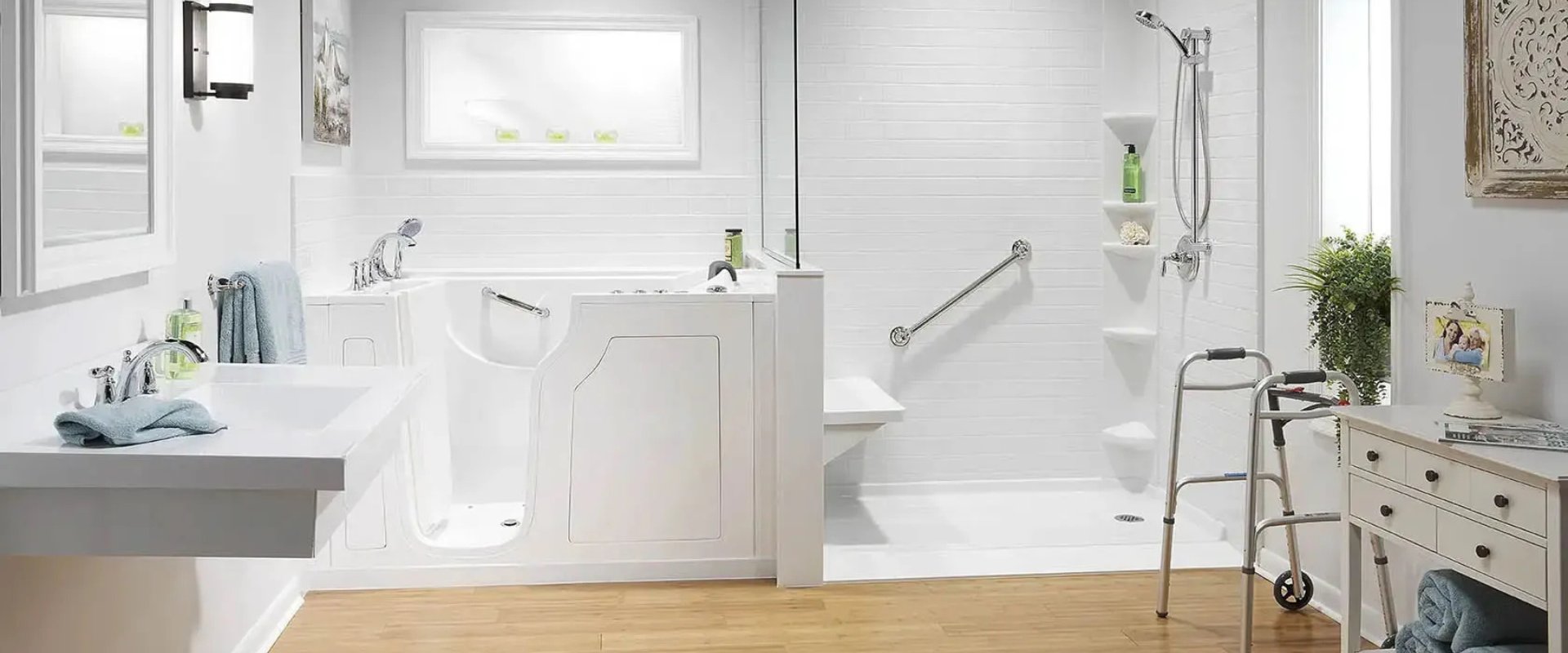 Accessible bathroom with walk-in tub and grab bars — Advanced Cabinetry Inc. Auburn Hills MI