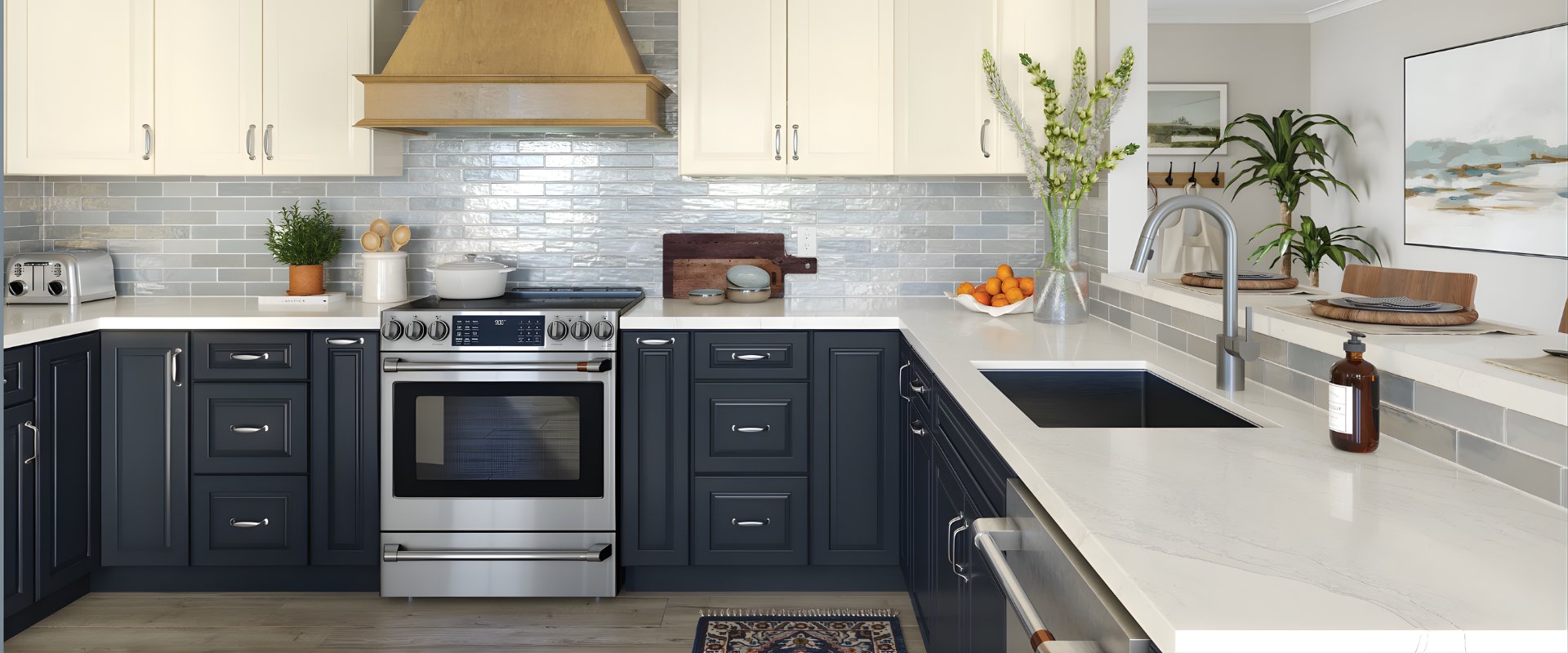 Beautiful quartz countertops in two-tone kitchen — Advanced Cabinetry Inc. Auburn Hills MI