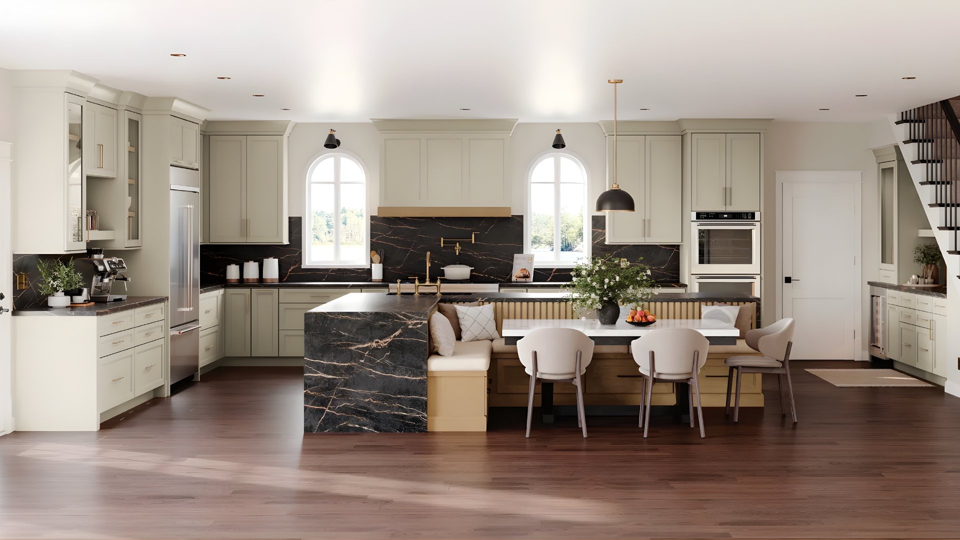 Dark custom kitchen cabinets with quartz countertops — Advanced Cabinetry Inc. Auburn Hills MI