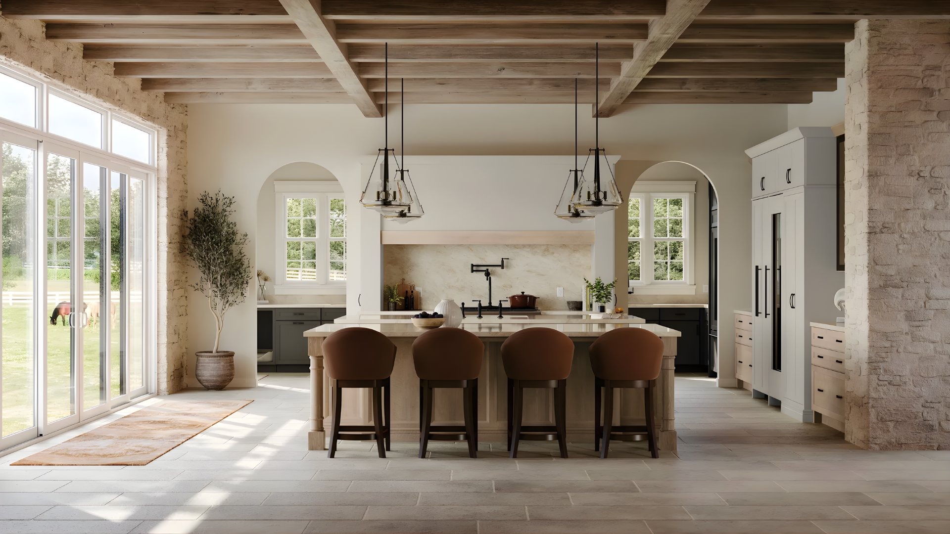 Sage green custom kitchen cabinets with black marble countertops — Advanced Cabinetry Inc.