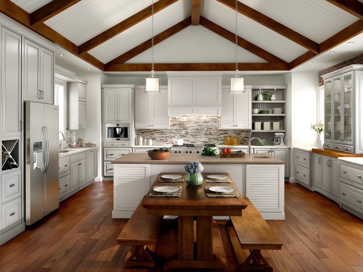 White kitchen with cathedral ceiling — Advanced Cabinetry Inc.