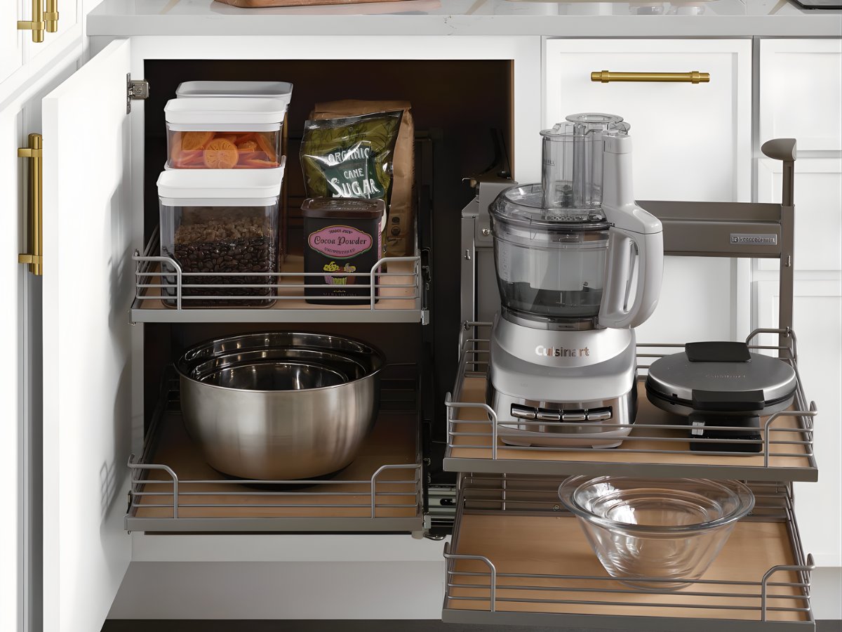 Custom pull-out cabinet storage with lazy susan — Advanced Cabinetry Inc.